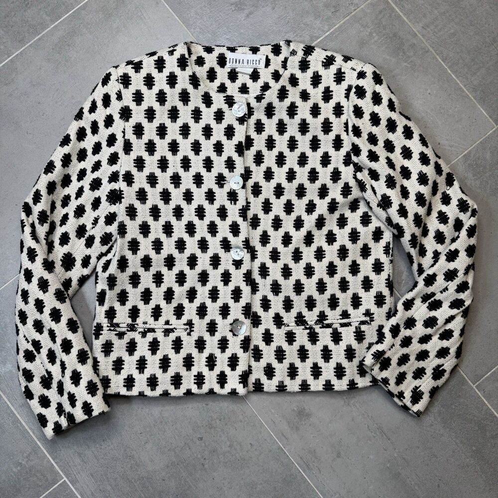 Donna Ricco Collection silk black & white jacket geometric blazer Women’s Sz 10